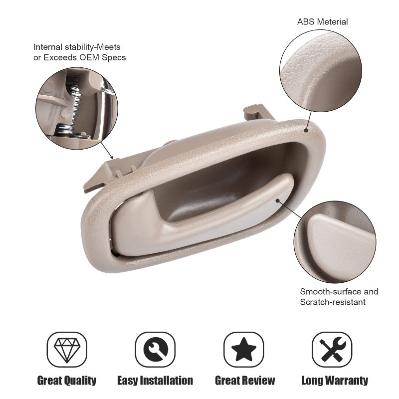 FAERSI 4Pcs Inside Interior Door Handle Front Rear Driver & Passenger Side Replacements for Toyota Corolla Prizm Manual Lock Beige/Tan 1998 1999 2000 2001 2002 OE:79500, 80890 - Image 2